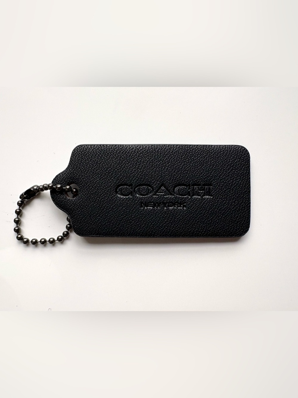 COACH 2" Medium Black Leather Gunmetal Hang Tag Hangtag Bag Charm Keychain Fob